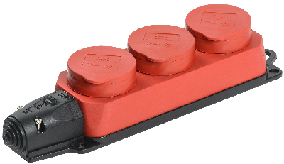 Розетка трехместная ОМЕГА IP44 красная РБ33-1-0м