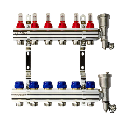 Коллекторная группа FHF-6RF set 6 контуров 1' х 3/4' с расходомерами, воздухоотводчиками и кронштейнами