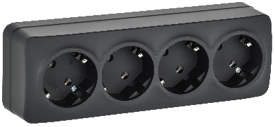 GLORY Розетка 4-местная для открытой установки с заземлением без защитных шторок 16А РС24-3-ХЧм черный матовый IEK