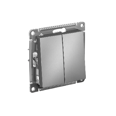 ATLASDESIGN 2-клавишный ВЫКЛЮЧАТЕЛЬ с самовозвратом, сх.2, 10А, механизм, СТАЛЬ