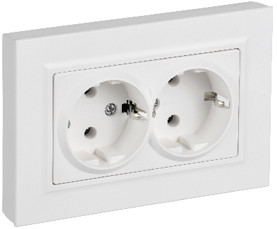 BRITE Розетка 2-местная с заземлением без защитных шторок плоская 16А в сборе РСПл12-3-БрАБ арктический белый IEK