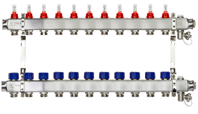 Коллекторная группа SSM-11RF set 11 контуров 1' x 3/4' с расходомерами и кронштейнами