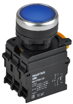 Кнопка с подсветкой d=22мм 1NO+1NC синяя MASTER IEK