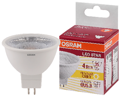Лампа светодиодная LED 4Вт GU5.3 3000К 300лм 230V CL MR16 (замена 35Вт) OSRAM LS