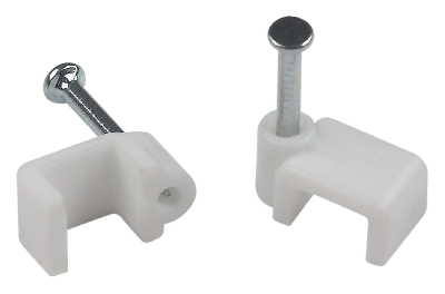 Скоба пластиковая крепежная плоская 8 мм белая NO-224-584 (50 шт/уп)