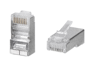 Коннектор RJ-45 под витую пару. категория 5e. экранированный. универсальный (для одножильного и многожильного кабеля) для проводников с толщиной по изоляции до 1.05 мм