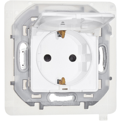 Розетка 2К+З IP 44 с откидной крышкой и шторками немецкий стандарт 16 А 250 В~ INSPIRIA белый