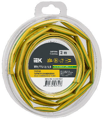 Трубка термоусадочная ТТУ нг-LS 3/1,5 желто-зеленая (2м/упак) IEK