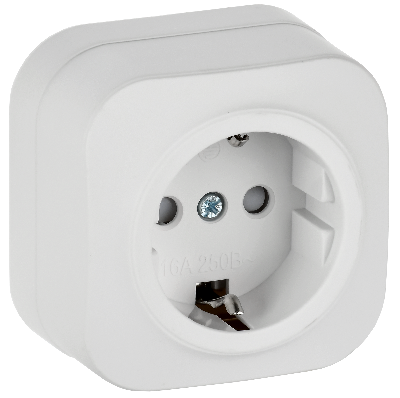 GLORY Розетка 1-местная для открытой установки с заземлением с защитными шторками 16А РСш20-3-ХБм белый матовый IEK
