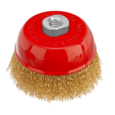 Щетка для УШМ, 100 мм, М14, чашка, латунированная витая проволока