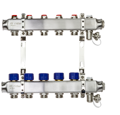 Коллекторная группа SSM-5R set 5 контуров 1' x 3/4' с термостатическими клапанами и кронштейнами