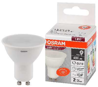 Лампа светодиодная LED 6 Вт GU10 4000К 480Лм спот 220 В (замена 50Вт) OSRAM