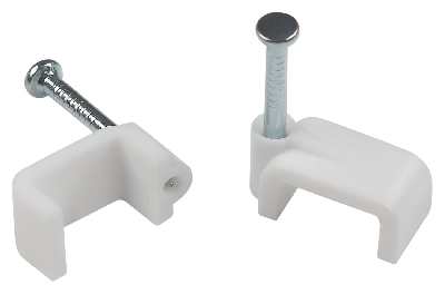 Скоба пластиковая крепежная плоская 10 мм белая NO-224-586 (50 шт/уп)