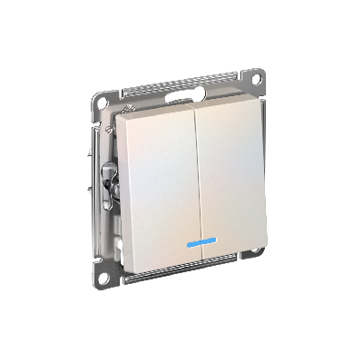 ATLASDESIGN 2-клавишный ВЫКЛЮЧАТЕЛЬ с подсветкой ,сх.5а, 10АХ, быстрозажимные клеммы, ЖЕМЧУГ