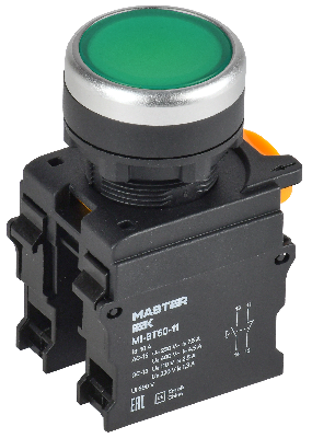 Кнопка d=22мм 1NO+1NC зелёная MASTER IEK