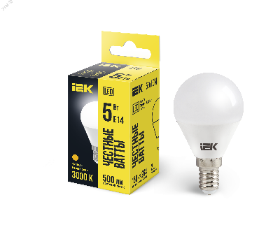 Лампа светодиодная LED 5вт E14 тепло-белый матовый шар ECO