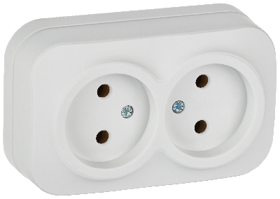 GLORY Розетка 2-местная для открытой установки без заземления без защитных шторок 10А РС22-2-ХБм белый матовый IEK