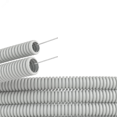 Труба гофрированная ПВХ 20 мм с протяжкой легкая серая (25м)