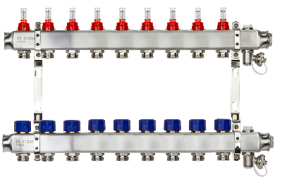 Коллекторная группа SSM-9RF set 9 контуров 1' x 3/4' с расходомерами и кронштейнами
