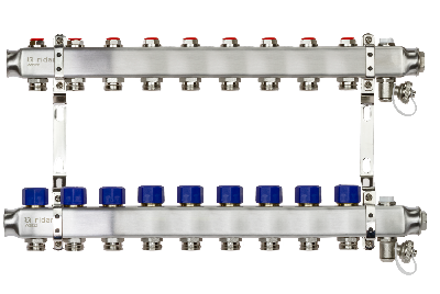 Коллекторная группа SSM-9R set 9 контуров 1' x 3/4' с термостатическими клапанами и кронштейнами