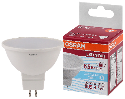 Лампа светодиодная LED 6,5Вт GU5.3 4000К 500лм 230V FR MR16 (замена 60Вт) OSRAM LS