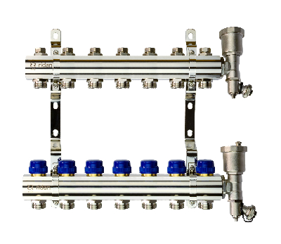Коллекторная группа FHF-7R set 7 контуров 1' х 3/4' c воздухоотводчиками и кронштейнами