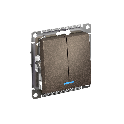 ATLASDESIGN 2-клавишный ВЫКЛЮЧАТЕЛЬ с подсветкой ,сх.5а, 10АХ, быстрозажимные клеммы, МОККО