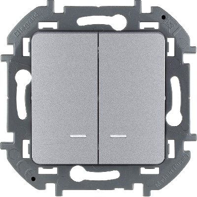 Выключатель двухклавишный с подсветкой/индикацией INSPIRIA 10 AX 250 В~ алюминий