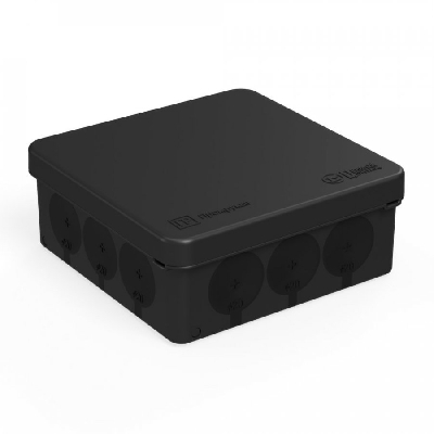 Коробка распределительная 60-0303-9005м для прямого монтажа двухкомпонентная безгалогенная (HF) черная 100х100х40 (8шт/уп) Промрукав