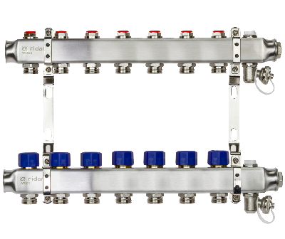 Коллекторная группа SSM-7R set 7 контуров 1' x 3/4' с термостатическими клапанами и кронштейнами
