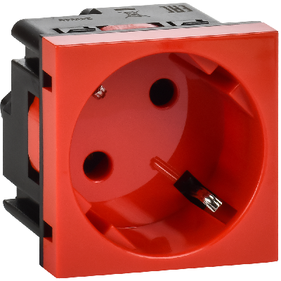 Розетка с заземлением  -  винтовые зажимы - без шторок 16А 250В - 45°- 2 модуля - красный