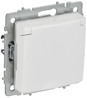 BRITE Розетка 1-местная с заземлением с защитными шторками и крышкой 16А IP44 РСбш10-3-44-БрАБ арктический белый IEK