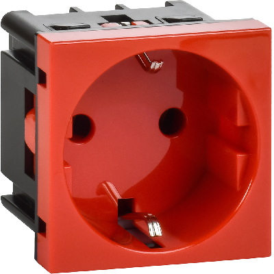 Розетка с заземлением  -  винтовые зажимы - без шторок 16А 250В - 90°- 2 модуля - красный