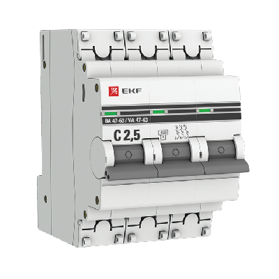 Выключатель автоматический трехполюсный 2.5А С ВА47-63 4.5кА PROxima