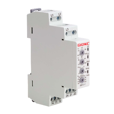 Реле контроля фаз, 3 фазы + N, тип DRF, контроль напряжения , контроль обрыва фаз, котроль чередования фаз, контроль асимметрии, конфигурация контакта 2CO, 120-277В
