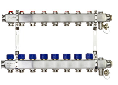 Коллекторная группа SSM-8R set 8 контуров 1' x 3/4' с термостатическими клапанами и кронштейнами