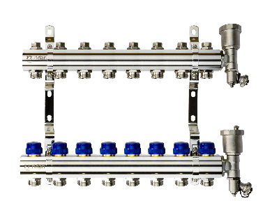 Коллекторная группа FHF-8R set 8 контуров 1' х 3/4' c воздухоотводчиками и кронштейнами
