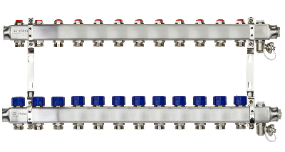 Коллекторная группа SSM-12R set 12 контуров 1' x 3/4' с термостатическими клапанами и кронштейнами