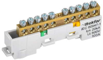 TEKFOR Шина PE земля неизолированная на универсальном держателе 6х9-10-Ж IEK