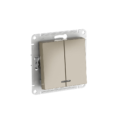 ATLASDESIGN 2-клавишный ВЫКЛЮЧАТЕЛЬ с подсветкой ,сх.5а, 10АХ,мех., быстрозажимные клеммы, ШАМПАНЬ