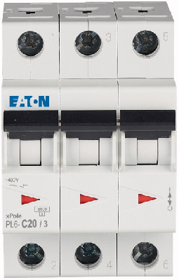 Выключатель автоматический 20А кривая отключения С 3 полюса отключающая способность 6 кА PL6-C20/3