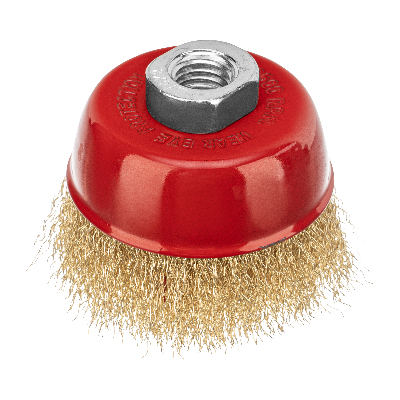 Щетка для УШМ, 75 мм, М14, чашка, латунированная витая проволока