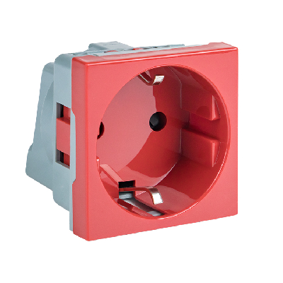 Розетка 45х45 (2 модуля), с заземлением, красная, прямая