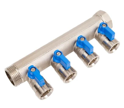 Коллектор 1 с синими шаровыми кранами, 3/4НР под евроконус, 1 - 4xEK14,16,18,20