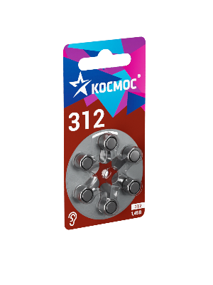 Батарейка воздушно цинковый для слухового аппарата ZA312 (312, PR41, DA312, V312A) 1,45V 6BL