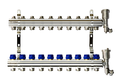 Коллекторная группа FHF-10R set 10 контуров 1' х 3/4' c воздухоотводчиками и кронштейнами