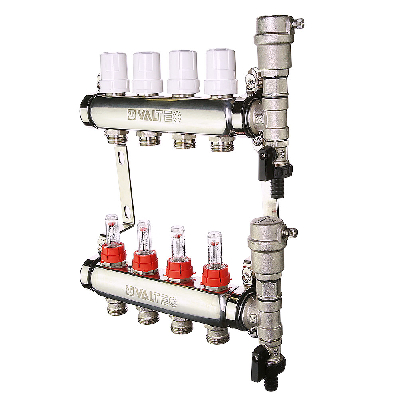 Коллекторная группа со встроенными расходомерами в сборе 1' х 4 выхода евроконус 3/4' из нержавеющей стали