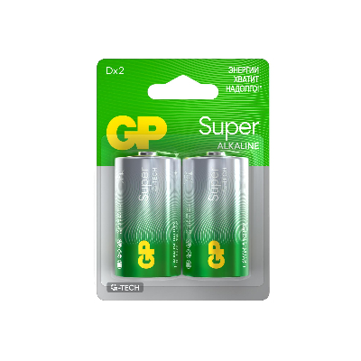 Батарейка алкалиновая GP Super Alkaline G-Tech 13А типоразмера D - 2 шт. на блистере