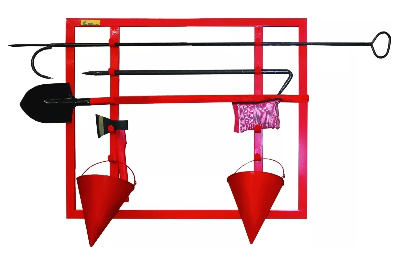 Щит пожарный ЩПО-К открытый ПРЕСТИЖ укомплектованный (полотнище 2х1,5м, лом, багор, топор, лопата, 2 ведра)