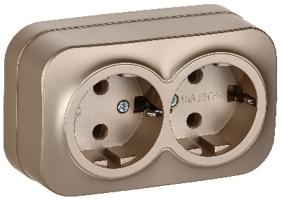 GLORY Розетка 2-местная для открытой установки с заземлением без защитных шторок 16А РС22-3-ХШм шампань матовый IEK